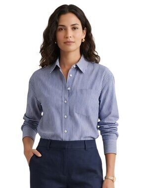 Veronica Beard Blue White Striped Sustainable Cotton Button Siren Shirt Size XS